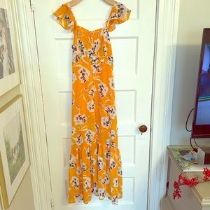 Bleuh ciel floral midi sheer dress orange and blue